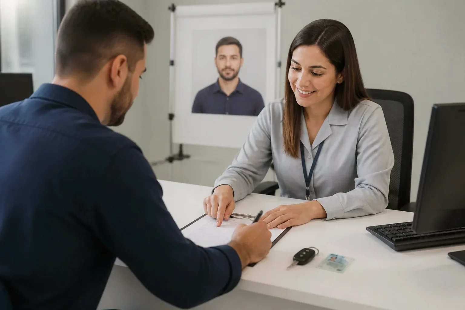 Despachante ajudando cliente na renovação de CNH.